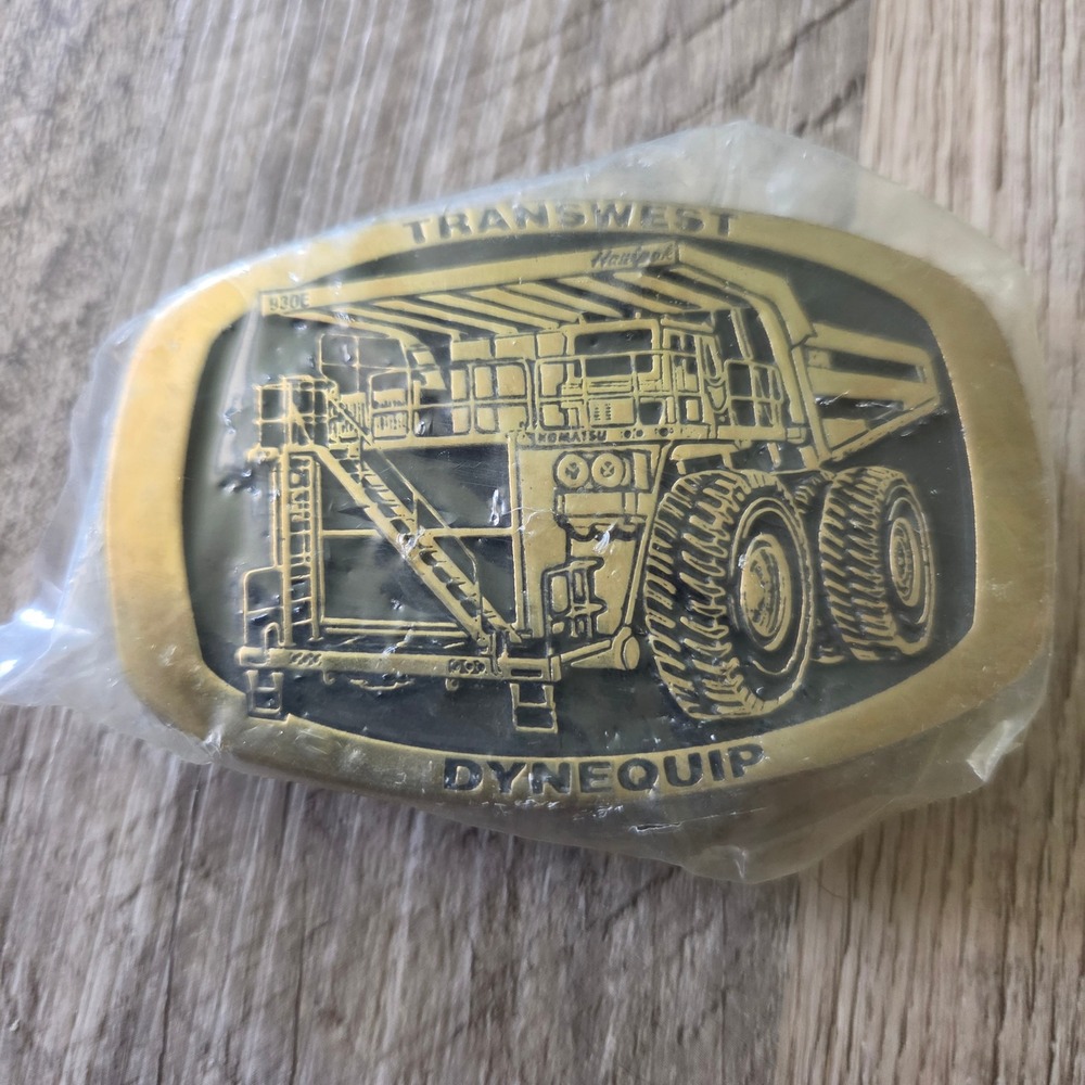 Transwest Dynequip Komatsu 930E Haulpak Mining Truck Brass Belt Buckle Vintage